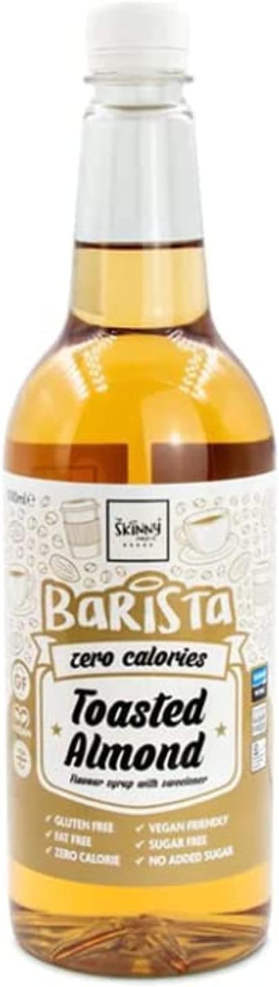Skinny Food Co Toasted Almond Syrup For Coffee 1L - Sugar Free Coffee Syrups - Zero Calorie Almond Syrup For Tea, Hot Chocolate, Fruit, Baking, Protein Drinks - Vegan-Friendly, Gluten-Free