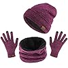 TAGVO Winterbeanie muts, sjaal, touchscreen-handschoenen, 3-in-1 warme accessoirekit, zachte fleece binnenvoering, geweldig warm, stretchy gebreide beanie-cap, elastische nekwarmer