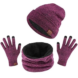 TAGVO Winterbeanie muts, sjaal, touchscreen-handschoenen, 3-in-1 warme accessoirekit, zachte fleece binnenvoering, geweldig warm, stretchy gebreide beanie-cap, elastische nekwarmer