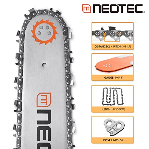 Neo-Tec 14 Inch Chainsaw Chain 3 Pack - R52 - .043" Gauge, 3/8" Low Profile Pitch, 52 Drive Links Compatible With Echo, Ryobi, Lynxx, Milwaukee, Worx, Poulan And More #TOP3