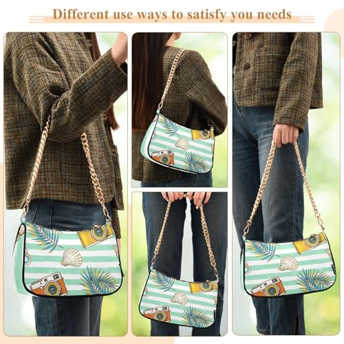 Sac à main à rayures vertes multipoche au design graphique unique - 7
