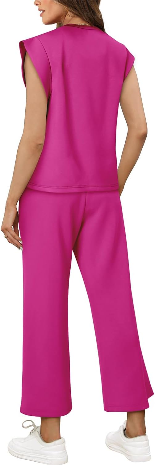 CHICZONE Two Piece Summer Sets for Women Casual Travel Vacation Outfits Wide Leg Crop Pants Lounge Sets - Image 4