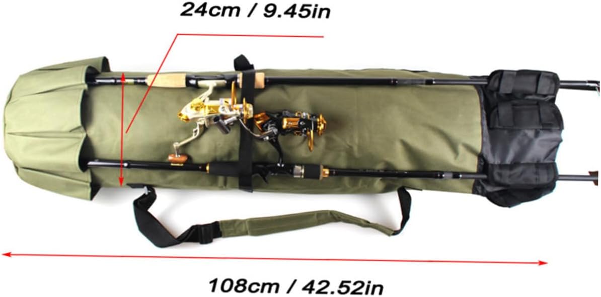 POPETPOP Cylindrical Fishing Rod Bag Lightweight Outdoor Fishing Gear Organizer Large Capacity Storage Pouch Multi-pockets