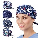 Ziyonix 4 Stück OP Haube Baumwoll Peeling-Mütze mit Schweißband und Knöpfen Chirurgische Hut Staubkappe Verstellbar Bandana Cap Kochmütze für Damen Herren (B)