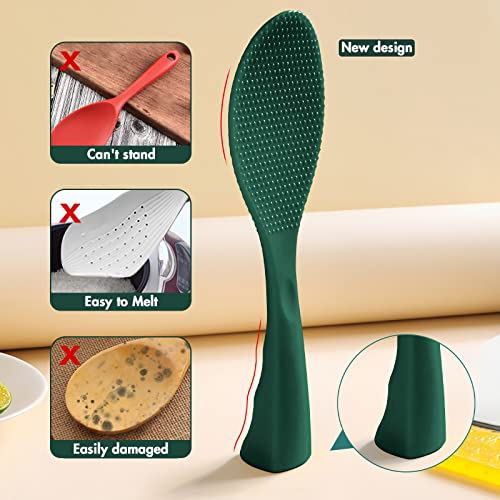 Firekylin Rice Paddle, Silicone Standing Rice Spatula With Non Stick Rice Spoon Paddle Heat Resistant Rice Cooker Spoon, Serving Spoon For Rice(Rich Green) #TOP1
