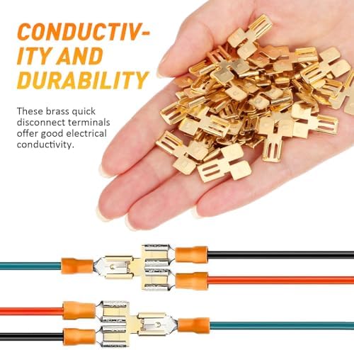 NUOBESTY 50 adet pirinç hızlı kavrama, çift yassı konnektör, elektrikli kablo bağlantısı, sağlam tutuş, otomobil, gemi ve elektrik tesisatı için - Görsel 2
