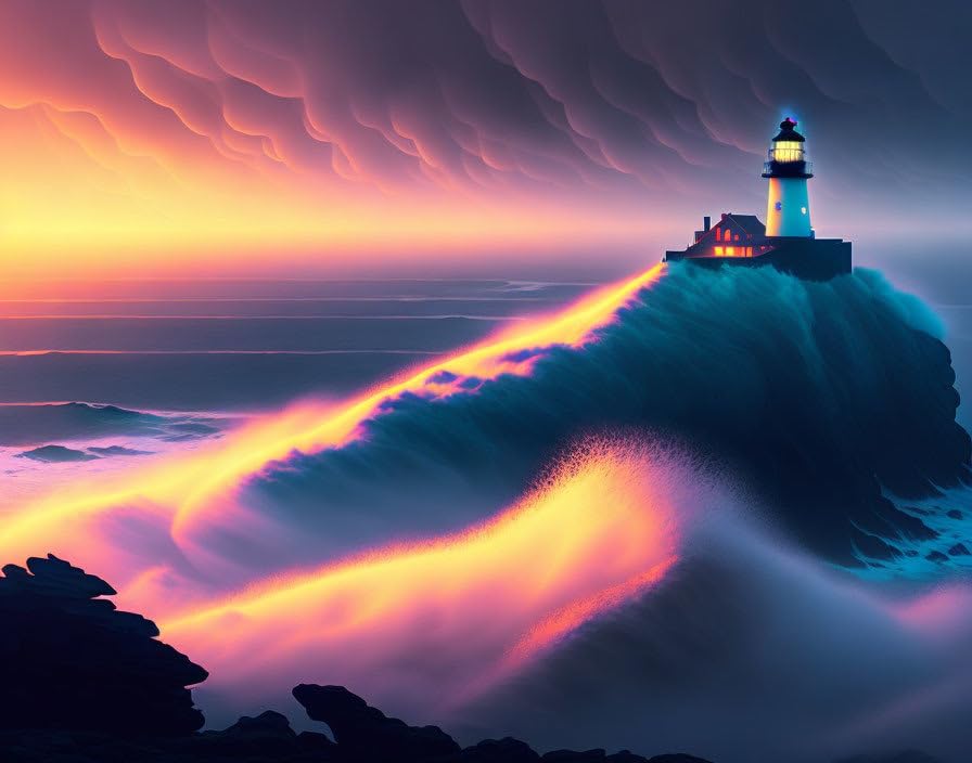 Brouillard dense et phare à minuit affiche sur toile inspirante 58x90