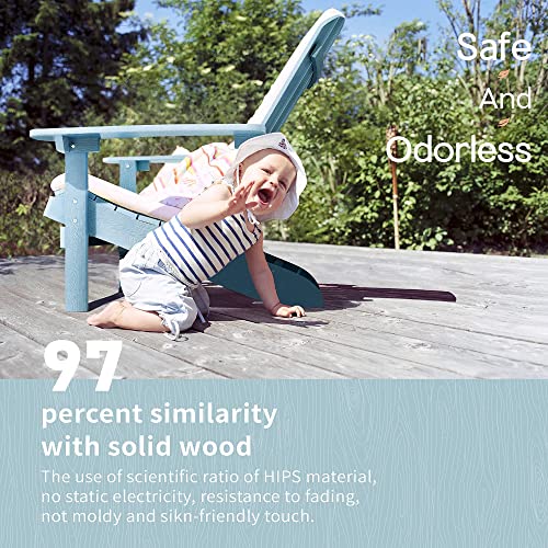 Yefu Adirondack Chair Plastic Weather Resistant (Blue)+Oversize Outdoor Side Table, 18 Inch Outside Plastic Adirondack Side Table #TOP2