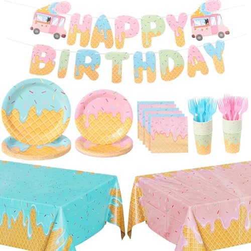 Ice Cream Party Supplies Kit Serve 20 for kids Ice Cream Birthday...