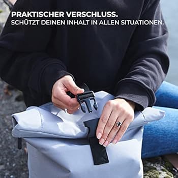 URBAN ZWEIRAD - Rolrugzak - Rolltop rugzak voor dames en heren van PET- flessen - rolltop voor vrije tijd, universiteit & school enz. - waterafstotende rolltop rugzak, grijs, 40