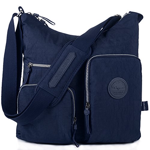 Oakarbo Crossbody Bag Nylon Multi-Pocket Travel Shoulder Bag (1204 Navy blue, Large)