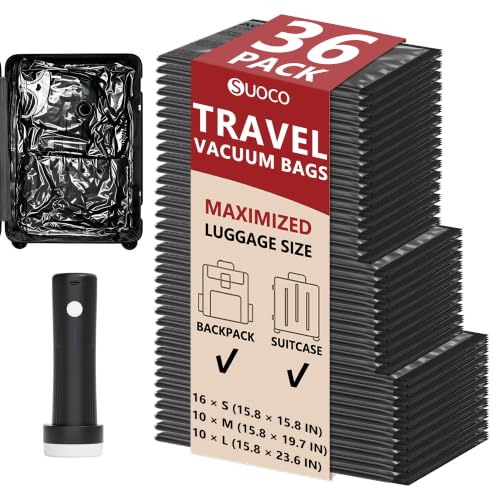 Image of Travel Vacuum Bags for Clothing with Cordless Pump 36 Combo, Black | Compression Packing Cubes Organizer Storage for Luggage Suitcase, Space Saver Seal Bags for Vacation Cruise