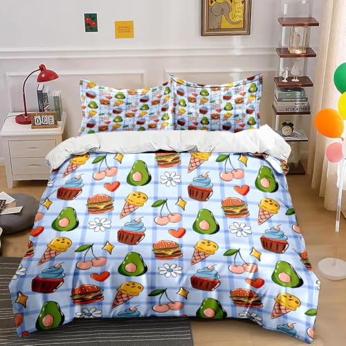 BJCJGGL Funda Nordica Cama 180 Frutas De Comida Colchas Cama 180 para Niños Adultos con Cremallera Suave Transpirable Microfibra Fundas Nordicas 260x240 cm + 2 Fundas de Almohada 50x80 cm