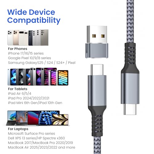 Elebase for New iPhone 17 Air Pro Max Charging Cord 10FT,Long USB C to C 60W PD Fast Charger Cable Wire,Type C Car CarPlay Power for Apple 16 15 Plus,Car Charger,iPad 10th,Airpods,Samsung S26 S25 by Elebase - Image 7