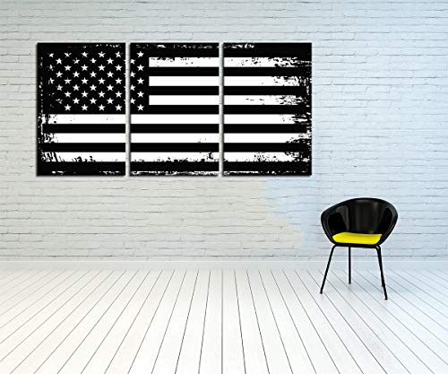 Usa Flag Artwork Giclee Canvas Prints Patriotic Retro Black White Us American Flag Painting For Living Room Bedroom Home Decoration Pictures 3 Panel Wall Art Poster Framed Stretched 16''W X 24''H X 3 #TOP3
