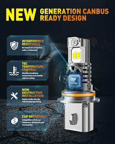 Image of Termitor Upgraded 70,000LM 9007 /HB5 Bulbs, 12X Brighter High /Low Beam | Compact 1:1 Original Size 6500K Cool White, IP68 Waterproof, 9007 Driving Fog Light with Cooling Fan, Pack of 2