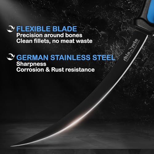 Rhinoreto Fillet Knife for Fish - Razor Sharp G4116 German Stainless Steel Blade, 7 Inch Professional Filleting & Boning Knife with Non-Slip Handle, Protective Sheath & Sharpener
