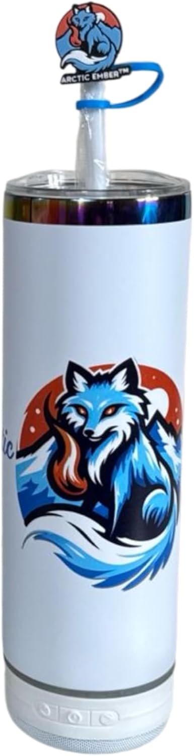 20oz Stainless Steel Insulated Tumbler, Leak-Resistant Travel Mug with Straw, Vacuum Double Wall, Cup Holder Friendly, Includes Detachable Bluetooth Speaker Accessory