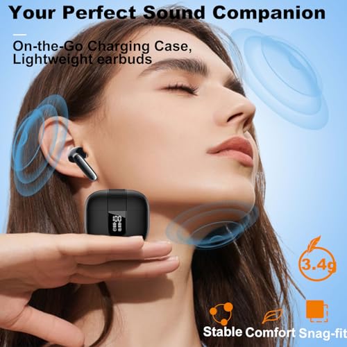 Image of Wireless Earbuds Bluetooth 5.4 In Ear Buds 6 Mic ENC Noise Cancelling Clear Calls, Deep Bass HiFi Stereo Sound Earphones 35H Playtime LED Power Display IPX7 Waterproof Headphones for Android iOS Black