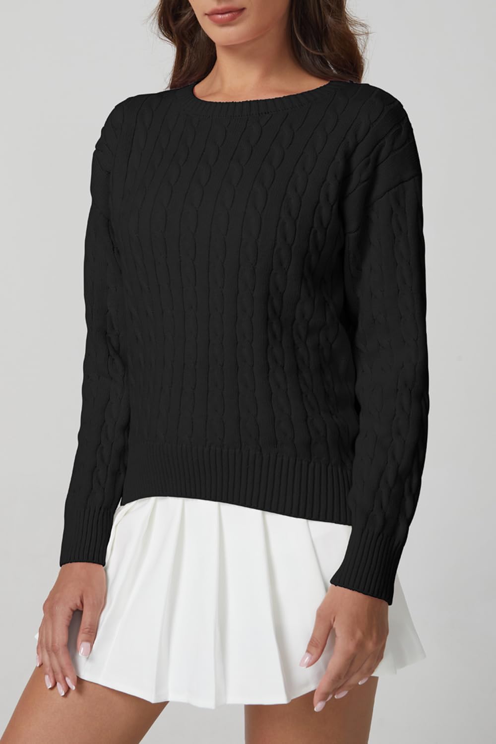 QINSEN Women's Cable Knit Sweater Casual Long Sleeve Crew Neck Pullover Top Soft Fall Winter Wear 100% Cotton
