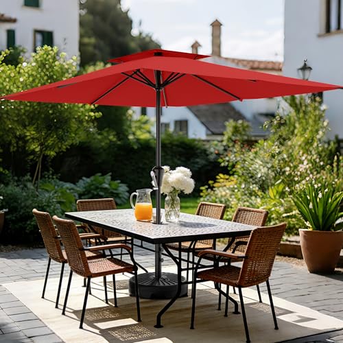 Image of AreShark 8'x10' 2 Tiers Rectangular Patio Umbrella - Outdoor Umbrella Waterproof UV Protection, Market Table Umbrella w /Crank for Pool, Backyard, Deck(Red)