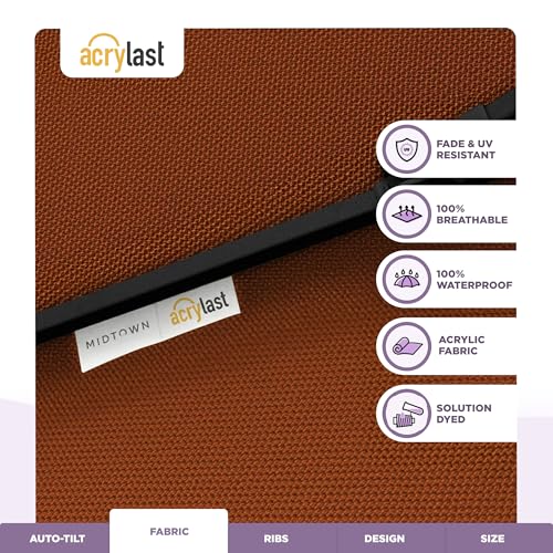 Image of Midtown Umbrellas - The Lean 9 Ft Patio Umbrella with 10-Year-No-Fade Acrylast Acrylic Fabric, Auto-Tilt and 8 Reinforced Ribs for Deck, Pool, Garden, Hotel & Cafes - Sienna Rust Canopy, Black Pole