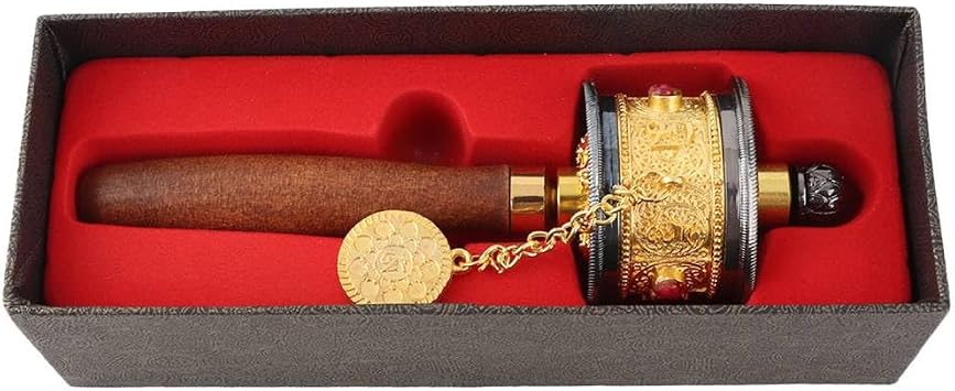 Tibetan Six Words Mantra Prayer Wheel, Alloy Hand Cranking Gold Finish for Spiritual Religious Practice Gold