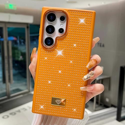 Protection Samsung S25 S24 Ultra pailletée soirée chic orange