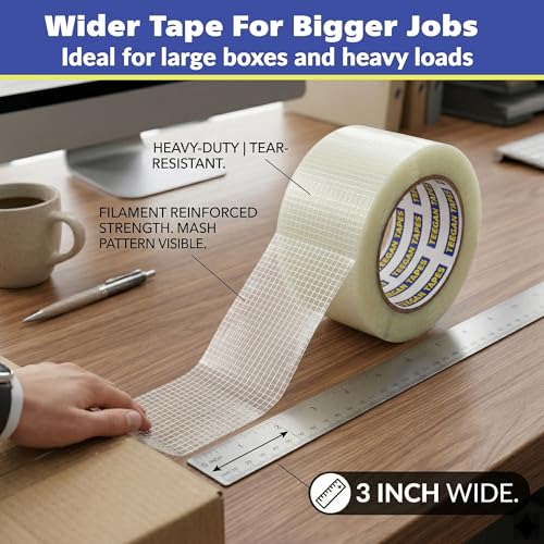 Image of Gaffer Power Teegan Tapes Filament Tape 3 inch x 30 Yards - Reinforced Clear Strapping Tape for Heavy Duty Packing, Sealing & Repairs - Weather Resistant, Industrial Strength (Pack of 3)