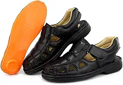 Sandalia Masculina Anti Stress de Couro Palmilha Conforto Preto
