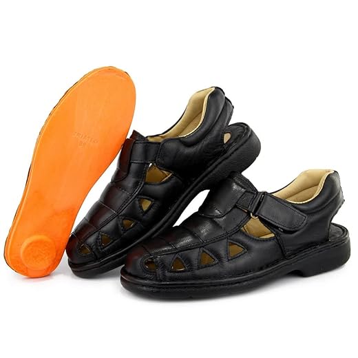Sandalia Masculina Anti Stress de Couro Palmilha Conforto Preto