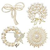 4 PCS Pearl Brooch, Vintage Pearl Brooches for Women Wedding Dress, Elegant Pins for Blazer and Coat Decor