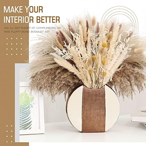 N&T NIETING 135pcs Pampas Grass Artificial Dried Flowers, 45CM Natural Pampas Grass Decor Bouquet, Fluffy Pampas Grass Plant for Home Party Wedding Boho Decor