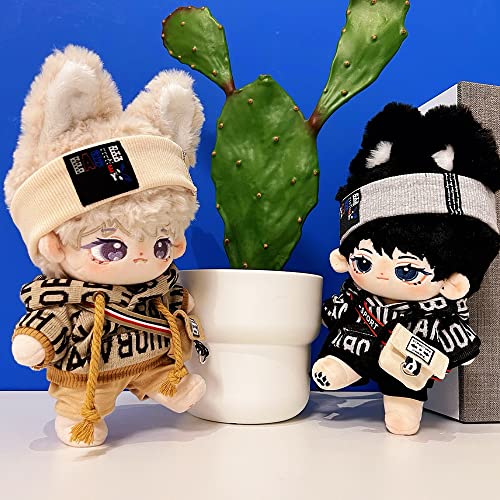 niannyyhouse 20cm Plush Doll Clothes Loose Hip-hop Suit Headwear Hoodie Pants Backpack Glasses Shoes 8in Doll Accessories (Brown, 20cm) - Image 4