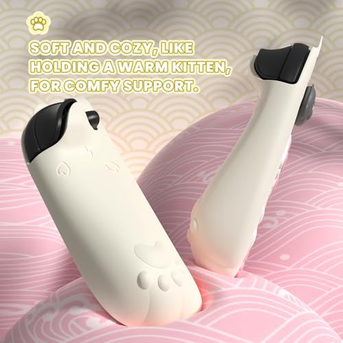 PlayVital Cherry Blossoms Kitten Protective Case for Nintendo Switch 2 with Stand | Cute Cat Ear & Paw Silicone Grips, Dockable Hard Shell, 2 Joystick Caps, Full-Body Protection Cover - Antique Yellow - 4
