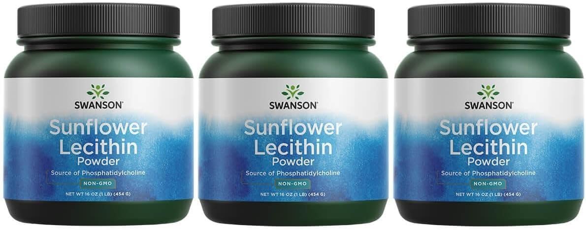 Swanson Sunflower Lecithin Brain Health Nervous System Support Non-GMO Soy-Free Vegetarian 16 oz (1lb) 454 gram Powder (3 Pack)