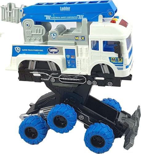 Image of Rescue Ladder 6x6 Truck with Lights and Sounds Friction Powered Trailer Model Diecast Truck Toys Best Birthday Gift for Kids (Rescue Ladder 6x6 Truck)