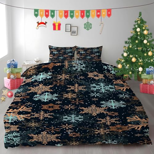 布団カバー セミダブル 170X210 cm 雪の結晶 掛け布団カバー クリスマス 被套 3点セット枕套43X63 cm 寝具セット 柔らかい 通気性 肌に優しい 洗い替え速乾タイプ オールシーズン 寝心地いい