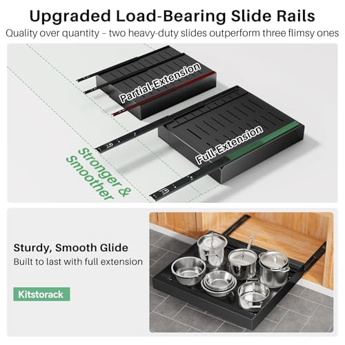 6 Pack Pull out Cabinet Organizer, Expandable(12"-20") Heavy Duty Slide out Drawer Fixed with Adhesive Nano Film for Pots, Roll out Shelf Storage for Kitchen Organization, Pantry, Bathroom(Black) by Kitstorack - Used condition - Image 5