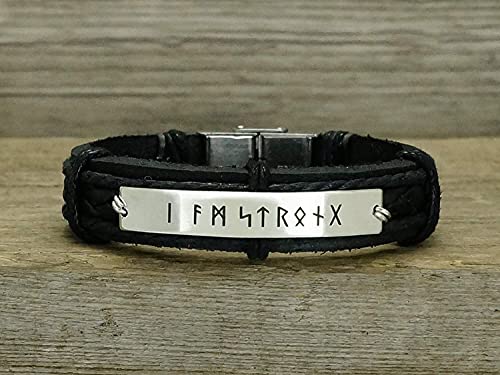 Personalized Rune Bracelet Men, Viking King, Custom Silver Black Leather Cuff, Stainless Steel, Gift For Him #TOP6