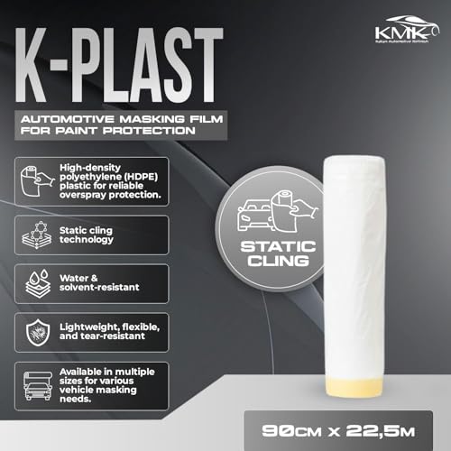 Image of KMK 9202 /90 K-Plast Masking Film with Tape - 90cm x 22.5m | Professional Automotive Refinish Protection