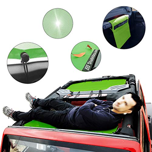 Shadeidea JK Sun Shade Top Compatible with Jeep Wrangler JKU Top Sunshade Soft Mesh Roof Cover (2007-2018)- Wind Noise UV Blocker -10 Year Warranty -4 Door -Green -Front&Rear (2 pcs) by Shadeidea - Image 6