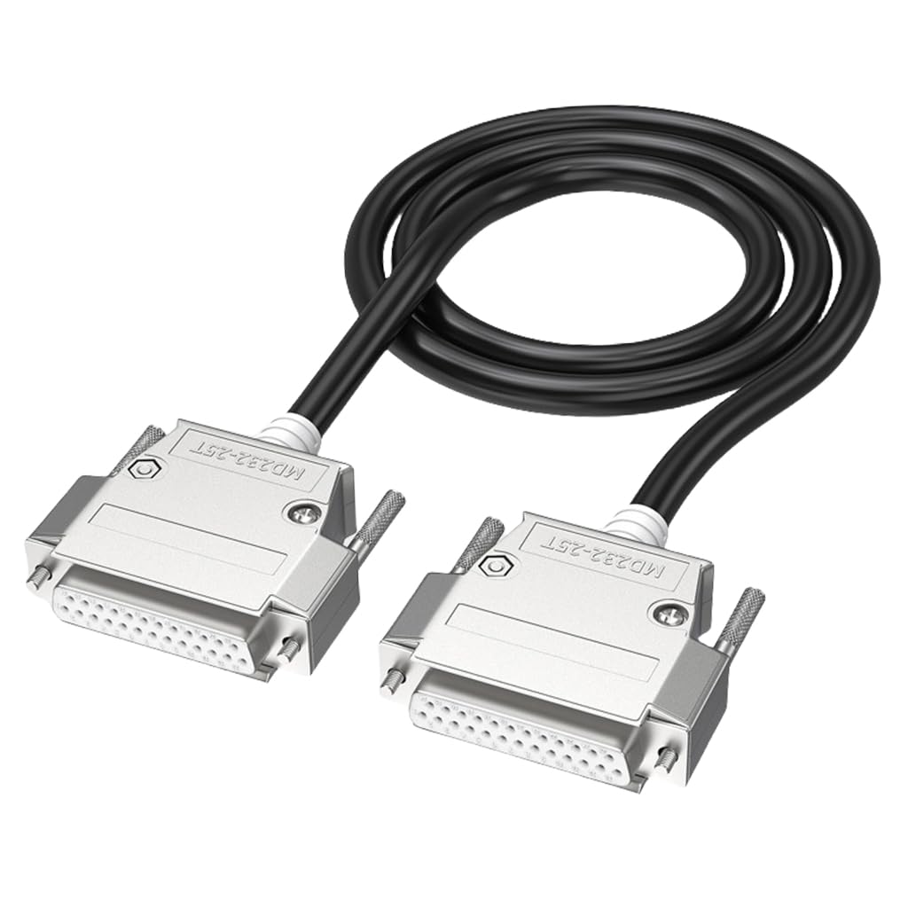 Elastyczny kabel przyłączeniowy RS232 DB25, męski, żeński, 26AWG, cynowana miedź, folia i oplot podwójnie ekranowany, czarny