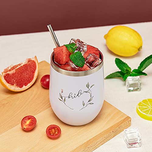 Crisky Greenery Bride Wine Tumbler For Bride Gift Vacuum Insulated Stainless Steel Drink Cup With Straw For Bride To Be | Engagement Glass | Newly Engaged Travel Mug | Future Mrs | Bachelorette 12Oz #TOP4