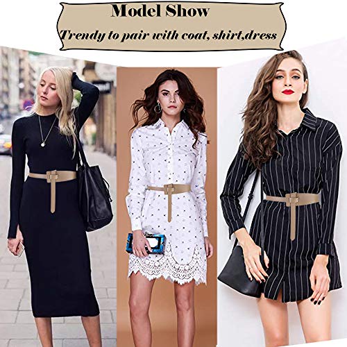 Alaix Women's Leather Belt Dress Belt For Jeans Jumpsuit Coat Fashion Tie A Knot Genuine Leather Waist Belt Beige #TOP4