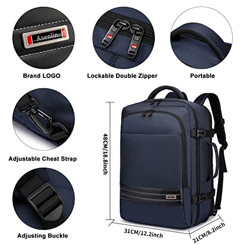 Asenlin 40L-50L Travel Backpack for Women Men?18 Inch Laptop Backpack Flight Approved Luggage Carry On Water Resistant Backpack for Overnight Large Daypack-Blue
