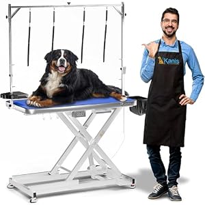 Professional Electric Dog Grooming Table Heavy Duty Height Adjustable Pet Grooming Table wLeveling Wheels Dog Grooming Arm Anti Slip Tabletop Tool OrganizerDog Grooming Station 49 WHITE