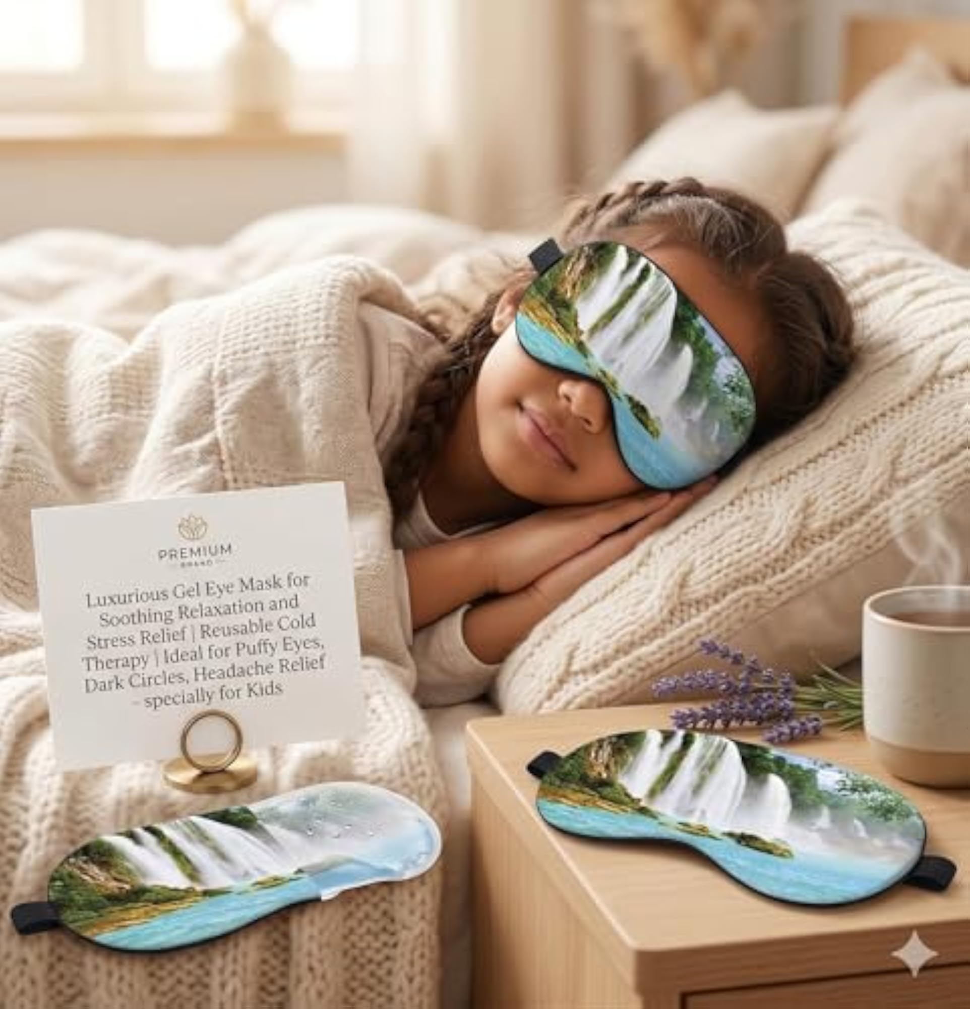 Kids Cooling Gel Eye Mask for Relaxation with Waterfall Print
