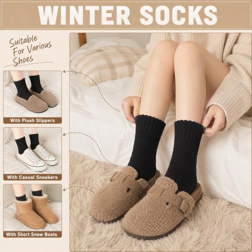 Image of Winter Women Socks 5 Pairs Vintage Wool Casual Thermal Crew Socks