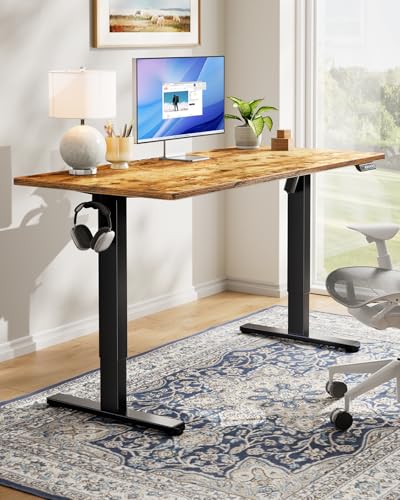 Image of HUANUO Electric Standing Desk, Whole Piece Desktop, Adjustable Height Computer Desk, 4 Height Memory Settings, Sit Stand Up Desk for Home Office, 60 inch x 24 inch, Vintage